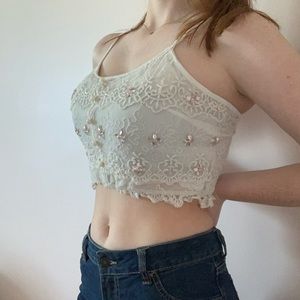 Cropped white lace tank